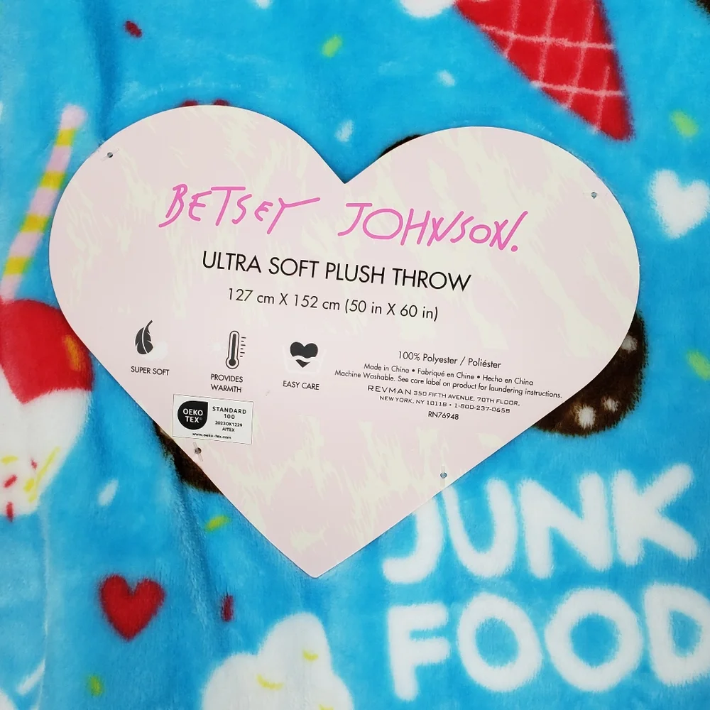 Betsey Johnson Junk Food Yum Yum Ultra Soft Plush Throw Blanket 50in X 60in